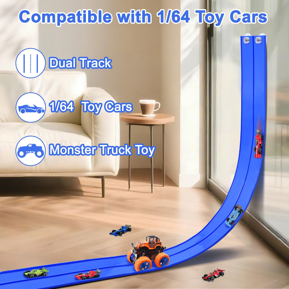 HACOCOLA six metal toy cars ready for high-speed racing on a two-lane track