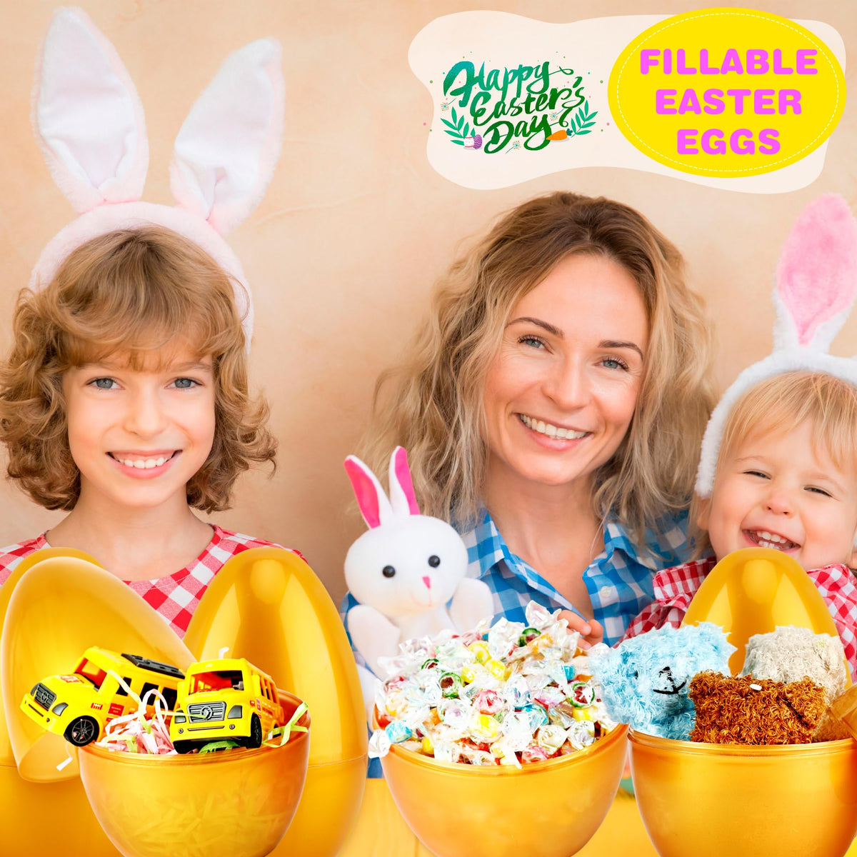Haconba jumbo golden Easter egg durable plastic, built for outdoor hunts.