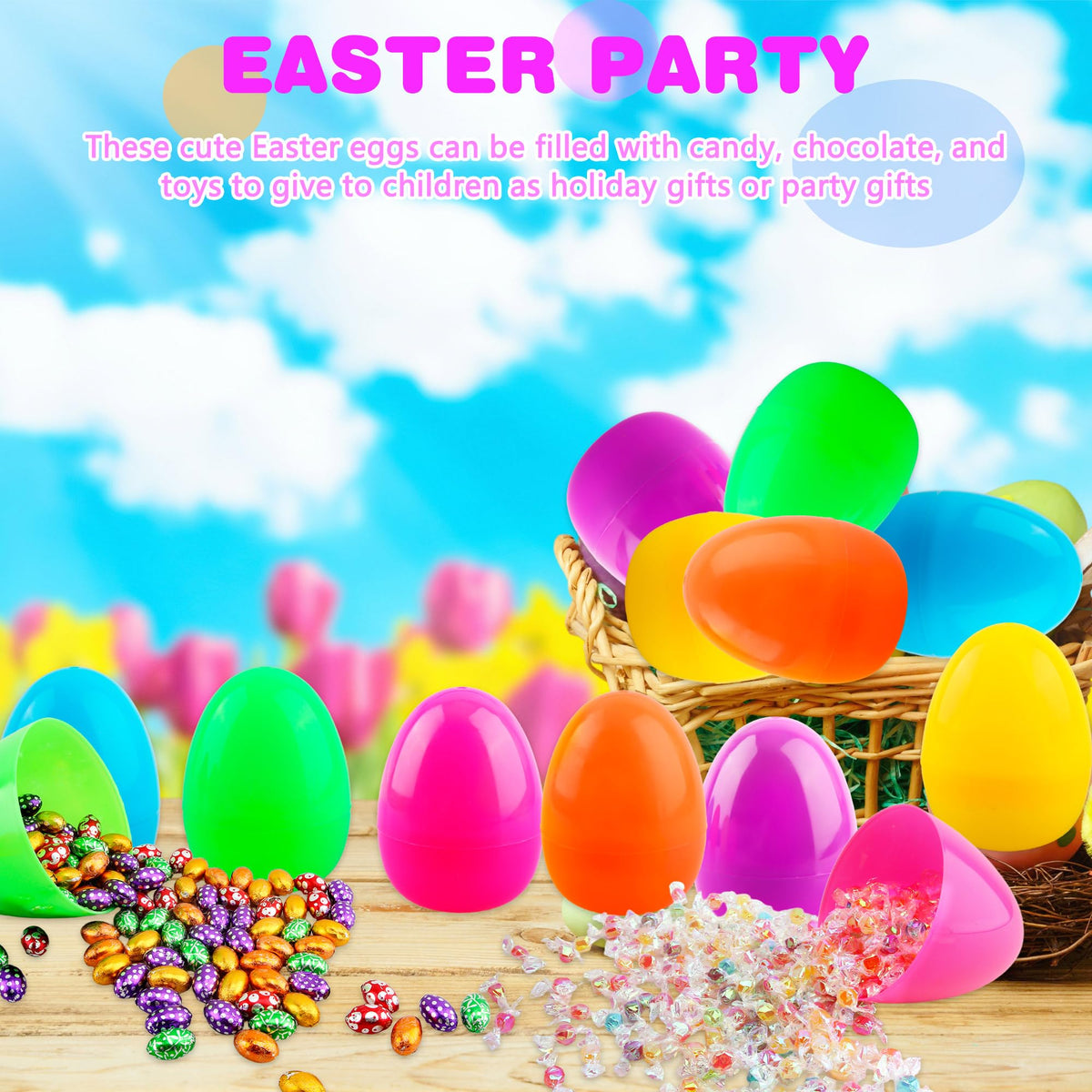 Haconba large flat-bottom Easter egg multicolor pack, ideal for events and decorations.