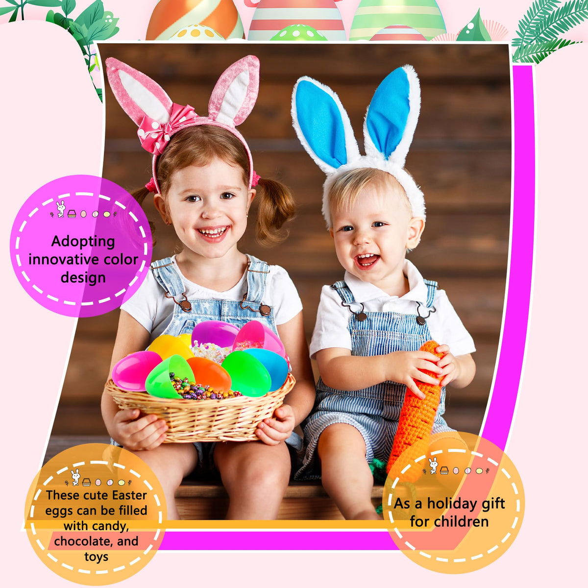 Haconba large flat-bottom Easter egg in orange, colorful decor for parties and hunts.