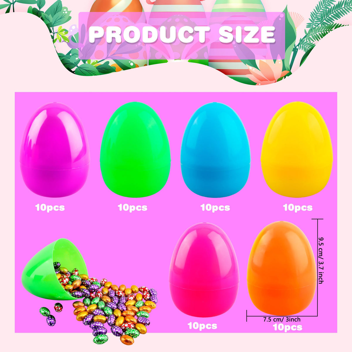 Haconba six-color Easter eggs, durable plastic for decorations and hunts.