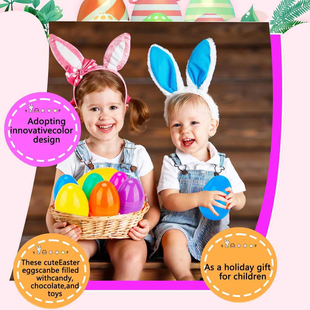 Haconba thick, shatterproof plastic Easter eggs designed for durable yearly use.