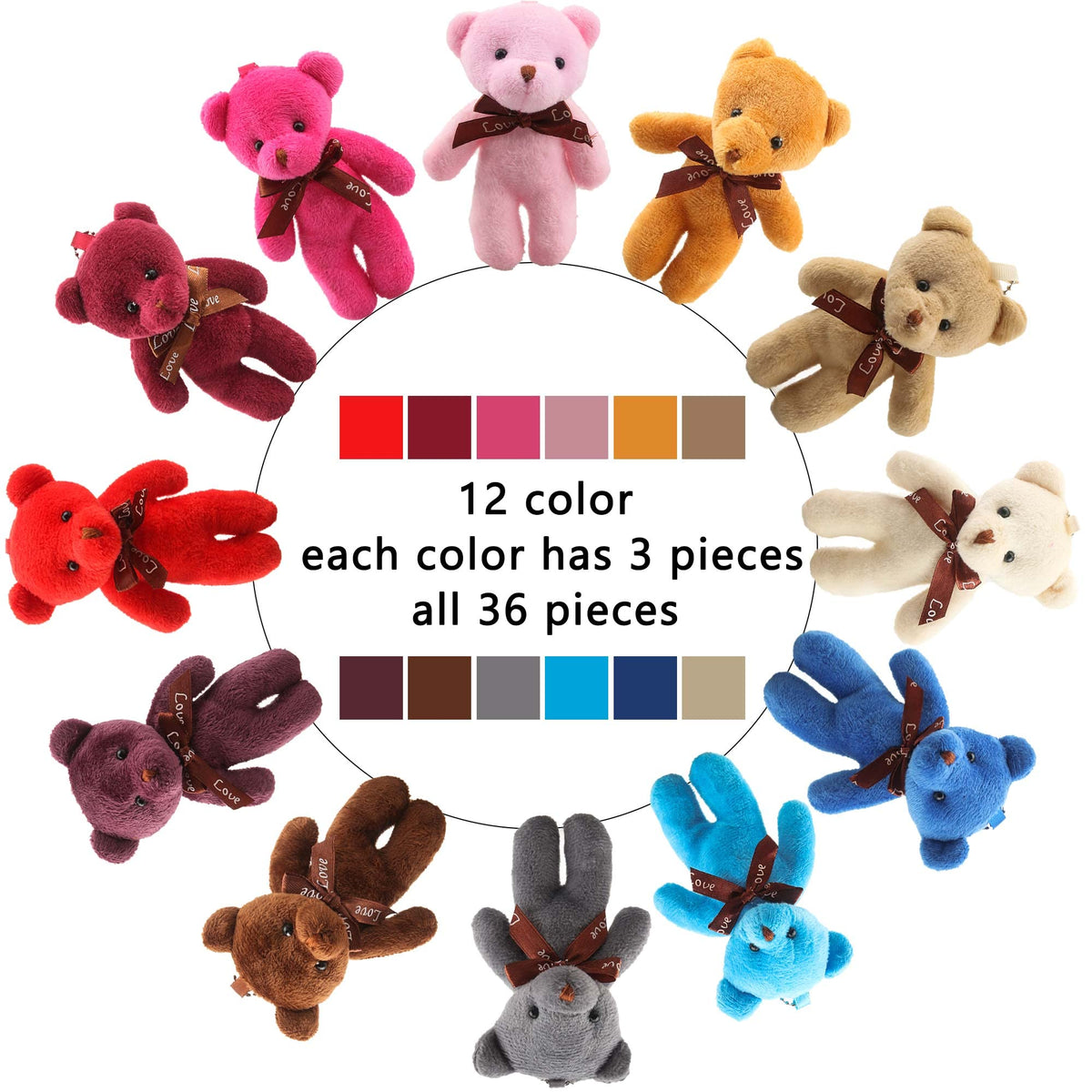 Haconba teddy bear color variety showcases 12 vibrant options.