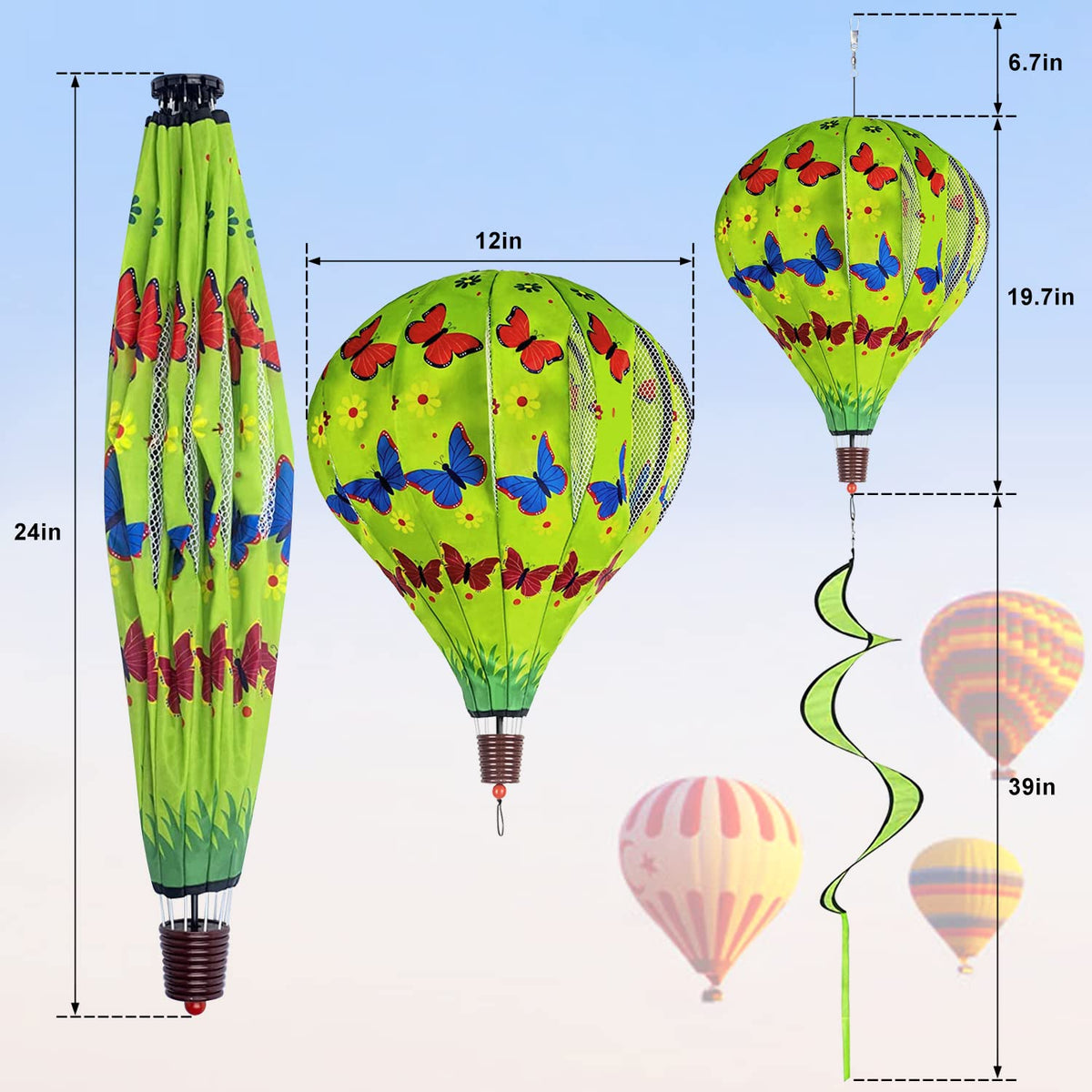 HADEEONG giant 59-inch wind spinner with hummingbird pattern decorates yard