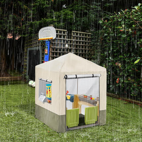 Hadisi beige-tone outdoor cover on a playhouse blending with patio setting.