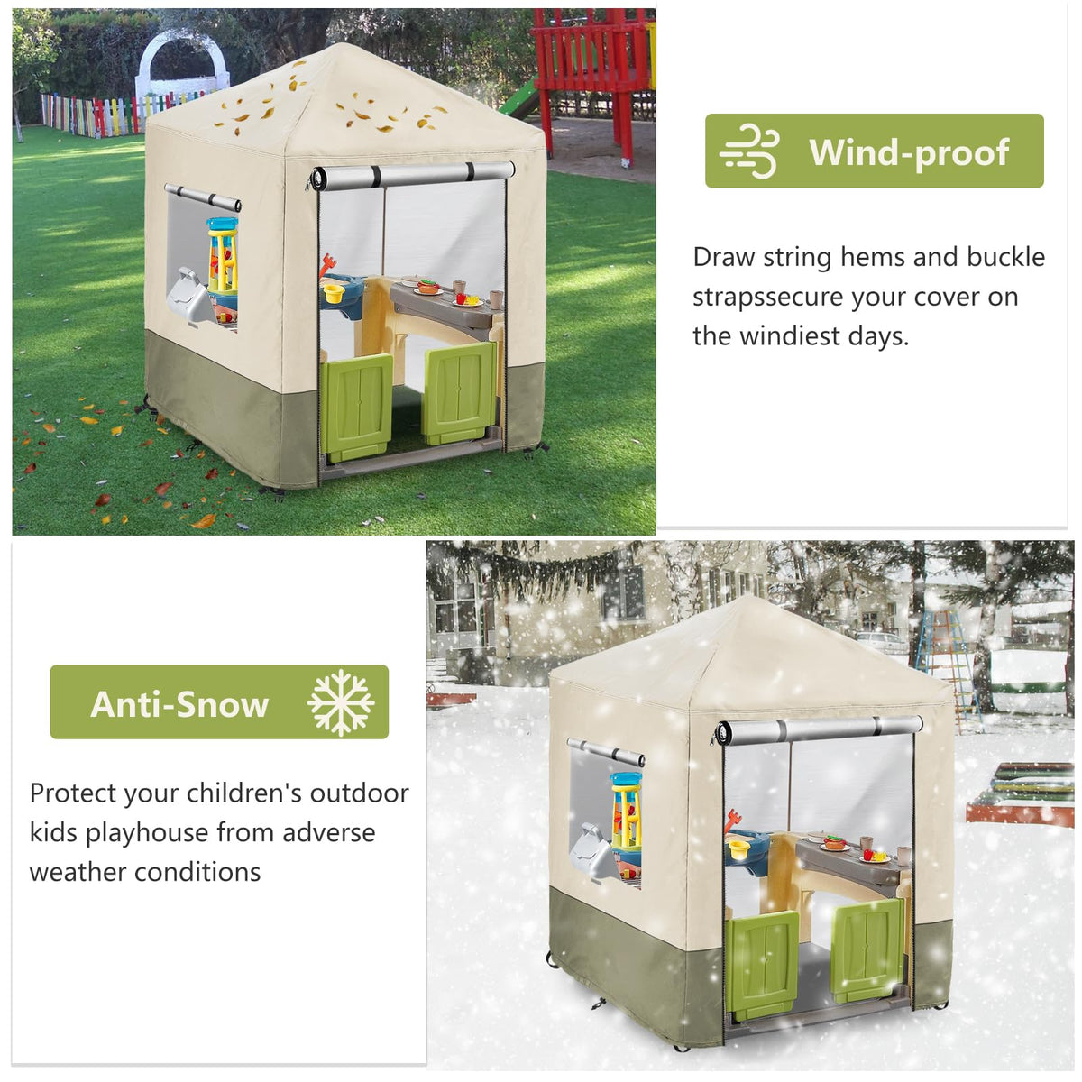 Hadisi outdoor playhouse cover front zippers close up for easy access.
