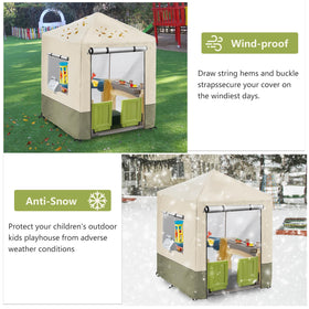 Hadisi outdoor playhouse cover front zippers close up for easy access.