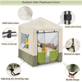 Hadisi outdoor playhouse cover wind buckle detail securing cover in windy weather.