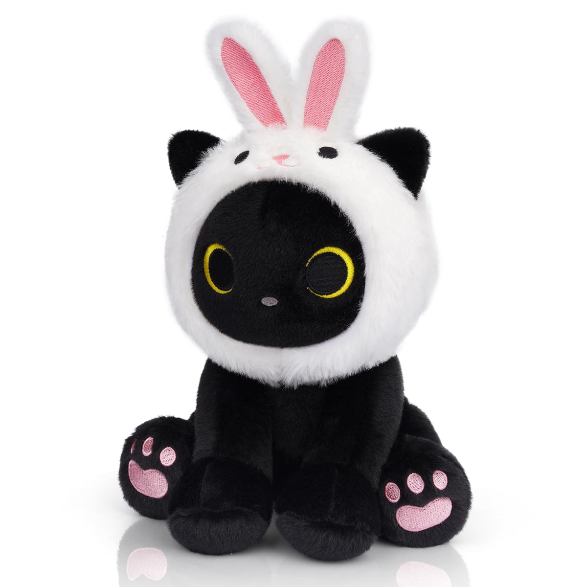 Hagusahuo black cat plush with removable bunny hood for imaginative play