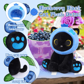 Hagusahuo Black Cat Plush blueberry headpiece removable for 2-in-1 play.