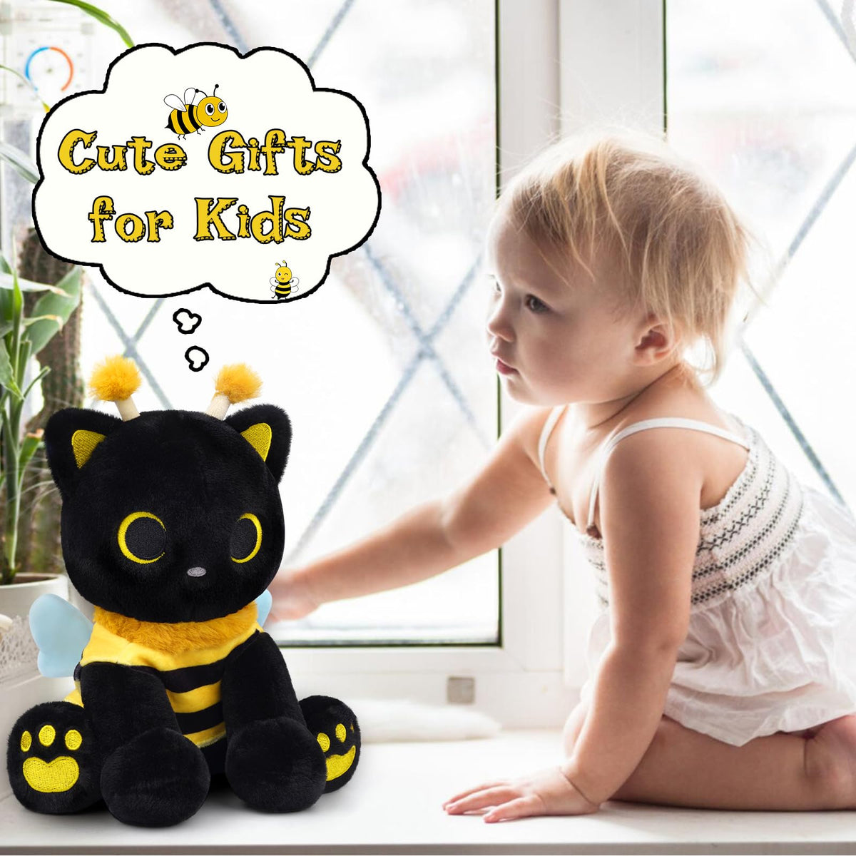Hagusahuo Cat Bee Plush as a bedtime companion in a cozy nook