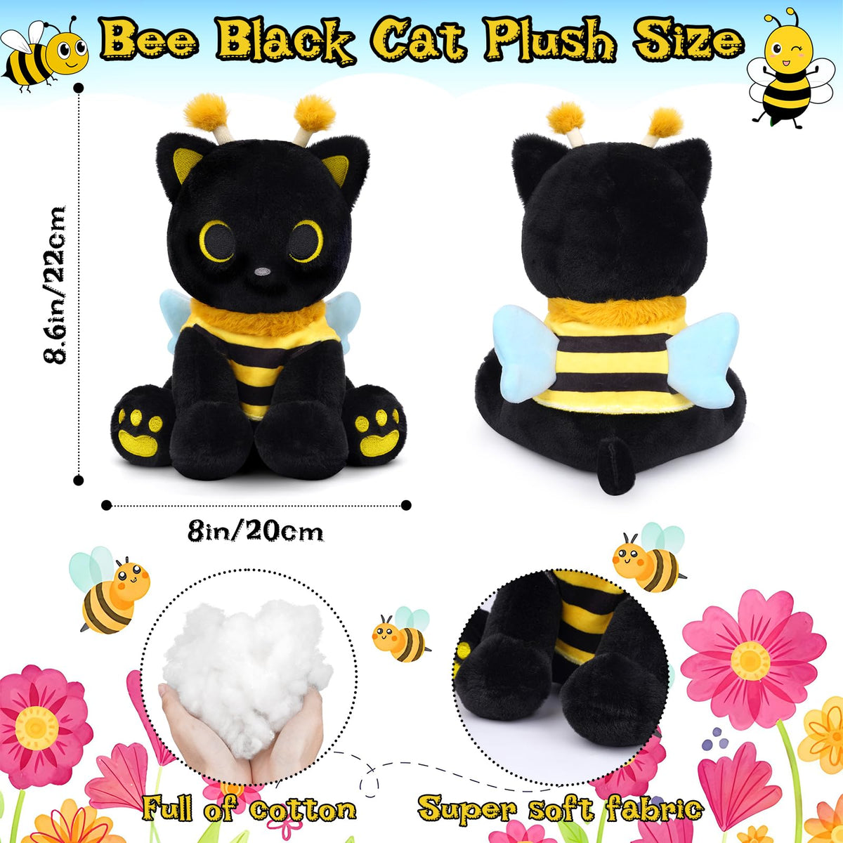 Hagusahuo Cat Bee Plush snuggle-ready for kid-friendly travel