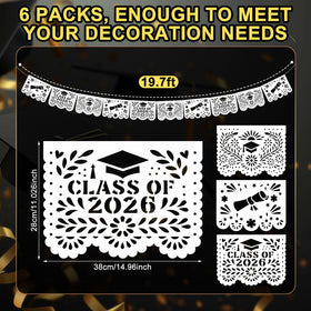 Hahafelt papel picado design banner with bold black and white motifs.