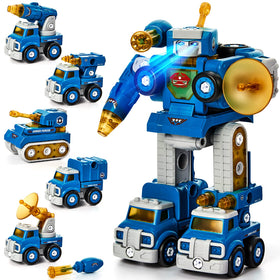Hahaland 5-in-1 take apart trucks image promotes creative construction play for ages 5–8
