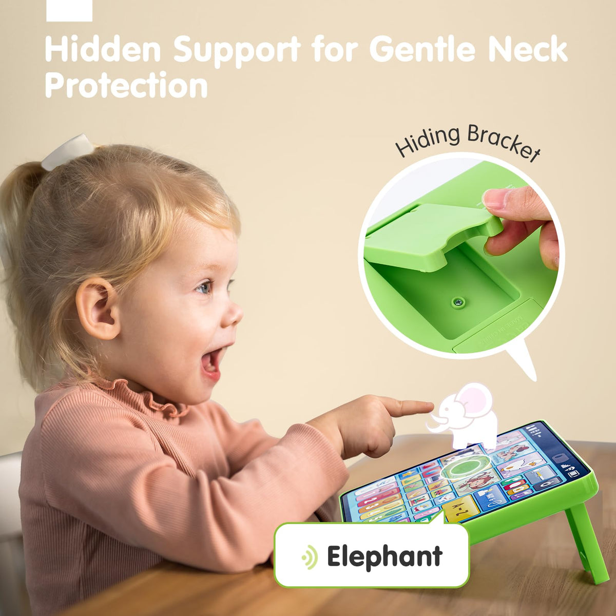 Hahaland tablet featuring musical instruments to spark auditory curiosity.