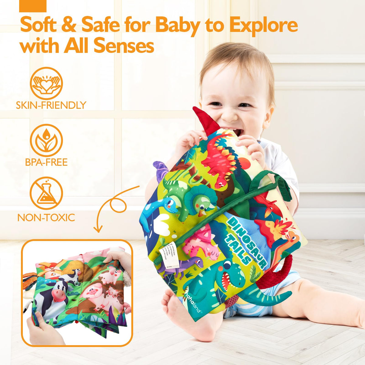 Hahaland Baby Books use bright colors to support visual development and recognition.