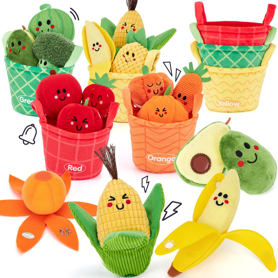 Hahaland baby fruit-vegetable sensory set with crinkle plush textures for tactile exploration.