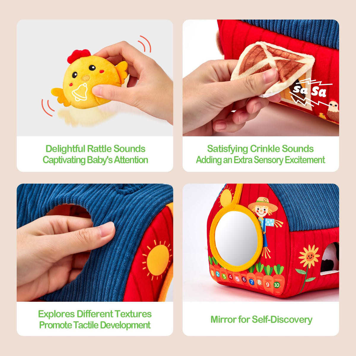 Hahaland Baby Rattle Toy provides gentle sound cues to encourage grasping and focus.