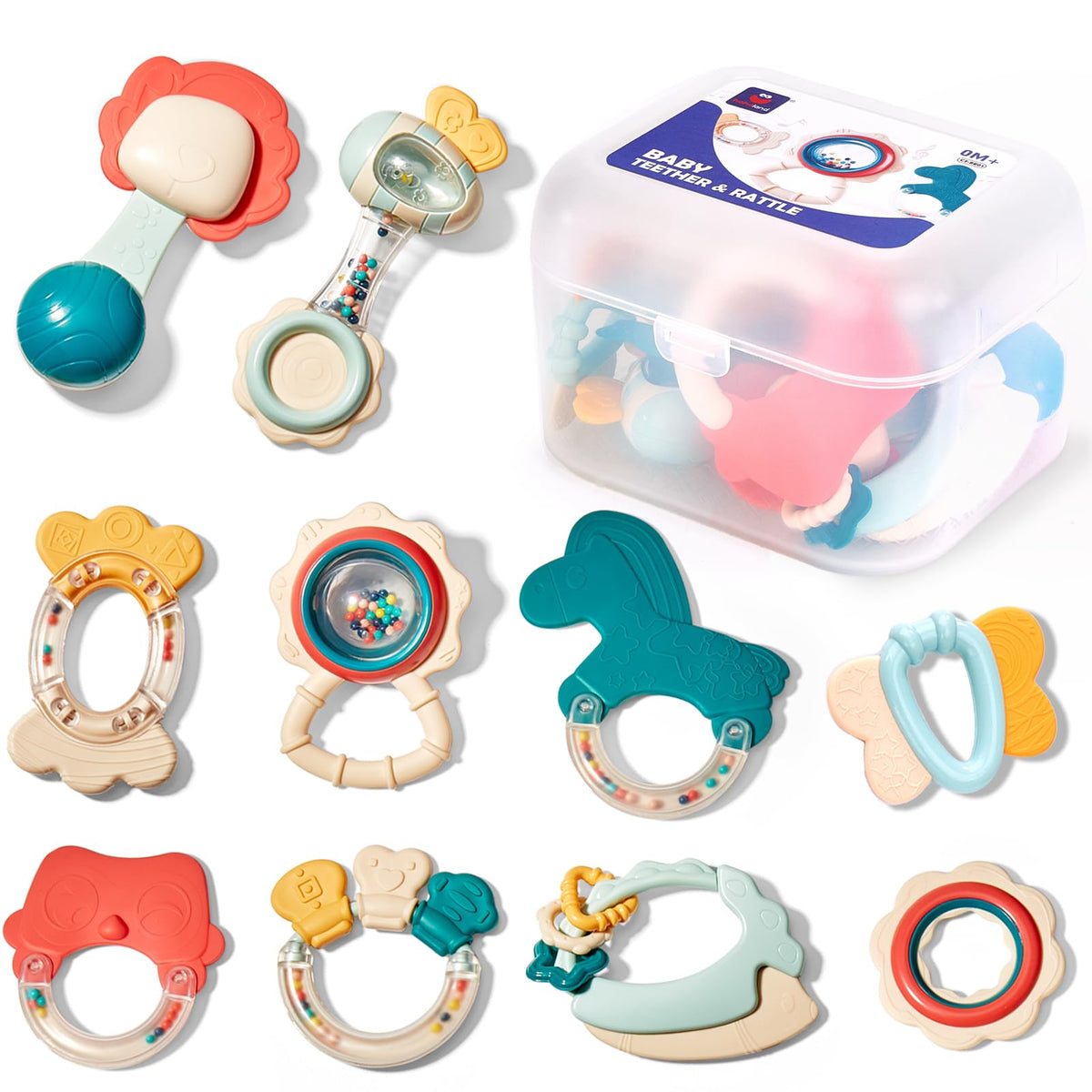 Hahaland baby toys 0-6 months front view shows safe rattles for early grasping and sound awareness.