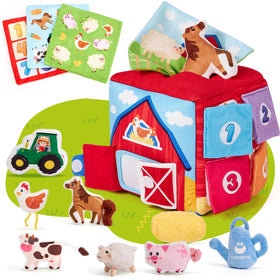 Hahaland Mystery Soft Box with 12 sensory farm animals for tactile exploration and early curiosity