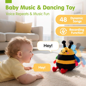 Hahaland bee toy in voice-record mode repeats baby speech for interactive play