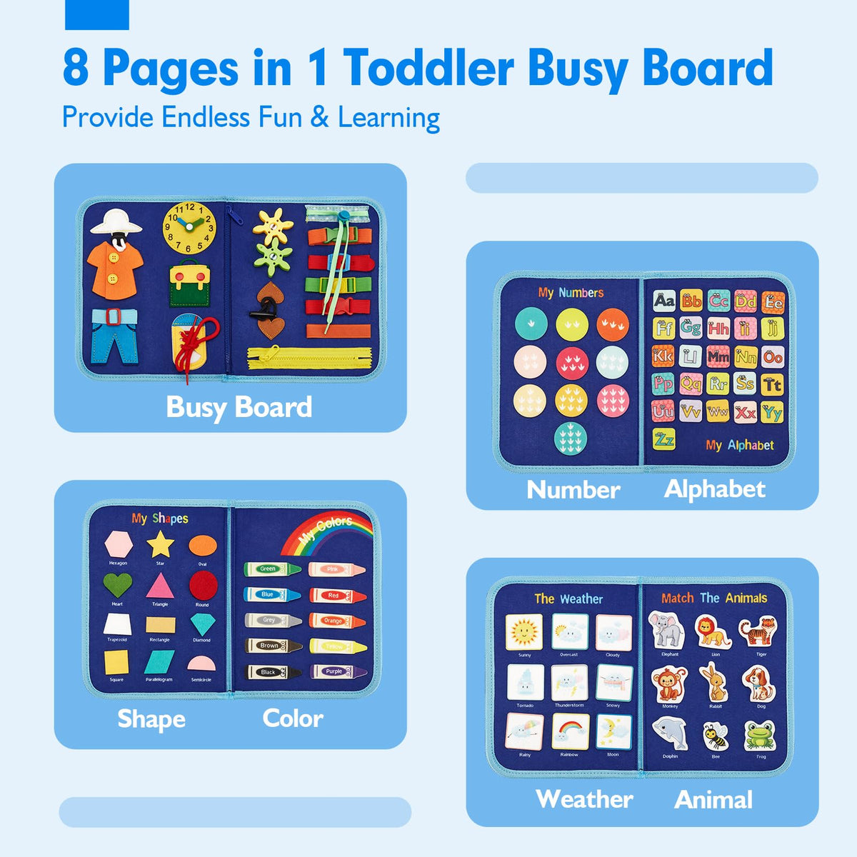 hahaland Busy Board alphabet tiles support early literacy through hands-on learning.