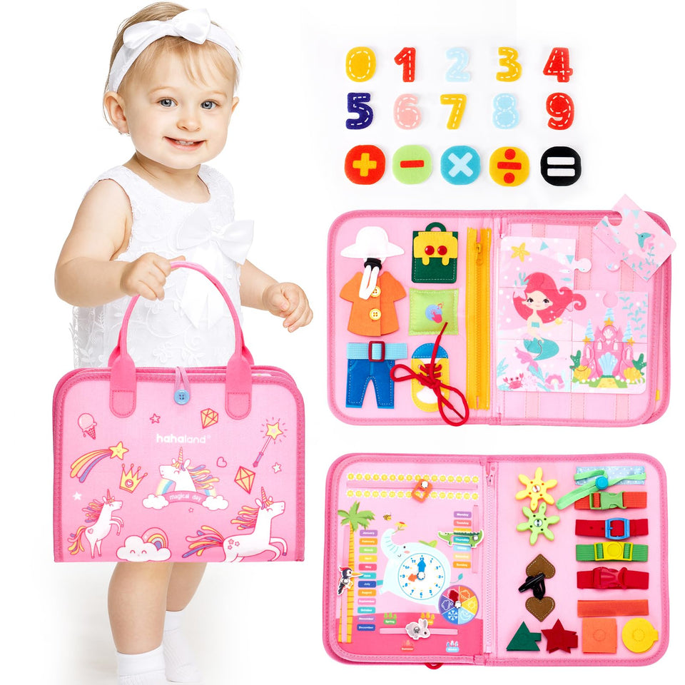hahaland Busy Board dress-skills activity supports self-dressing practice and fine motor growth