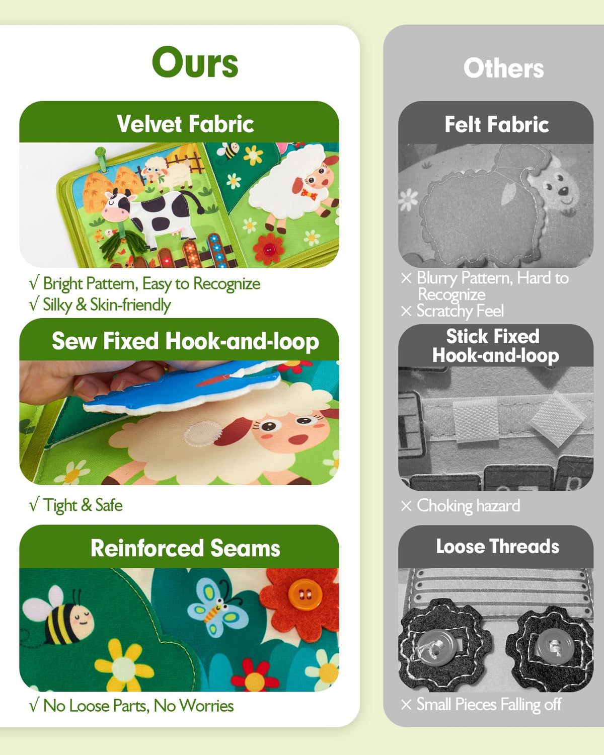 Hahaland Busy Board Farm animals icons for naming and storytelling play.