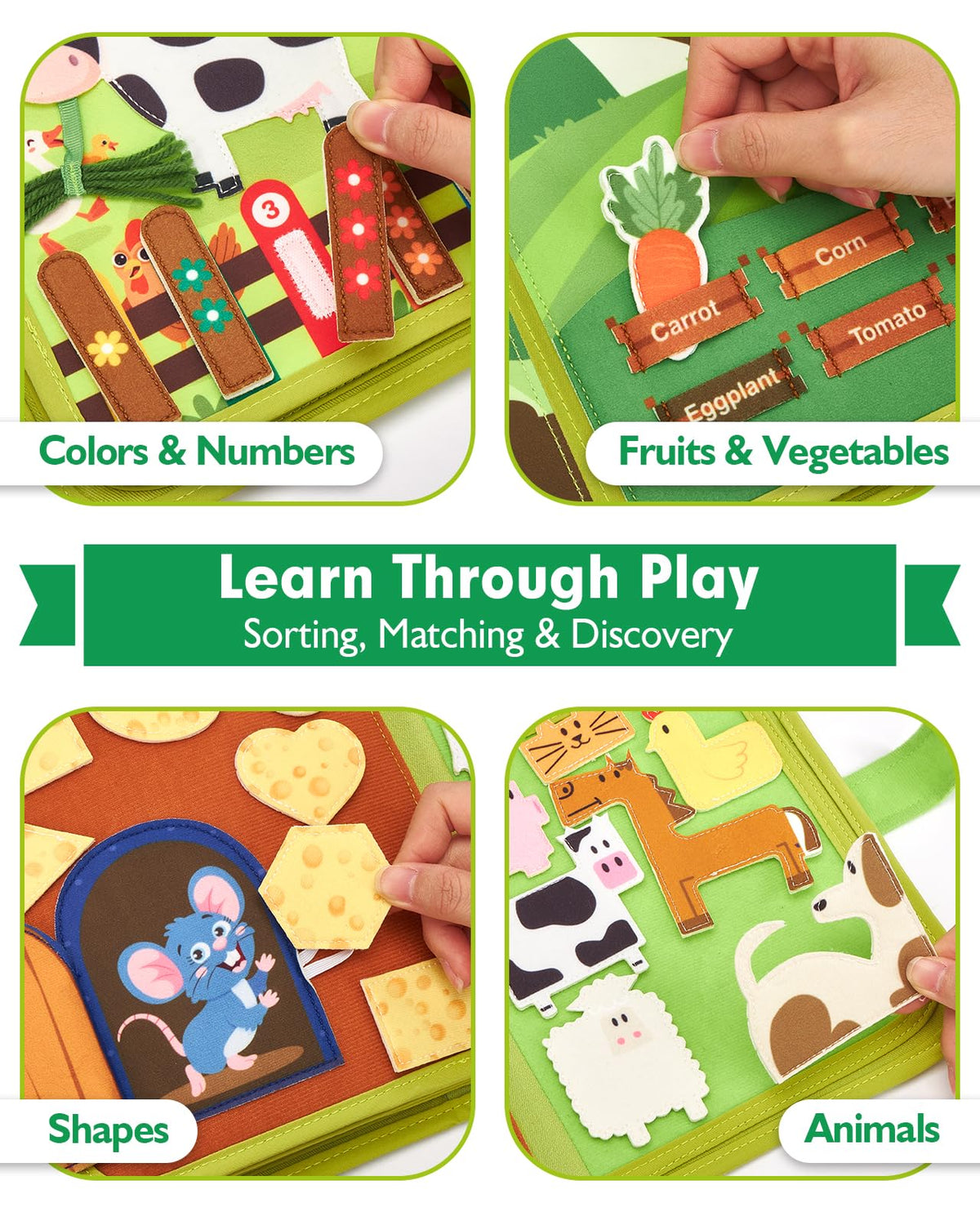 Hahaland Busy Board Farm cows grass feature for pretend feeding and imagination.