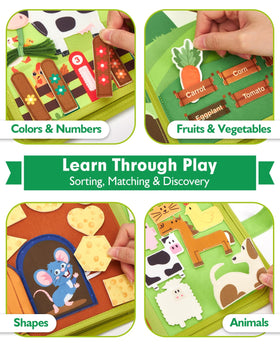 Hahaland Busy Board Farm cows grass feature for pretend feeding and imagination.