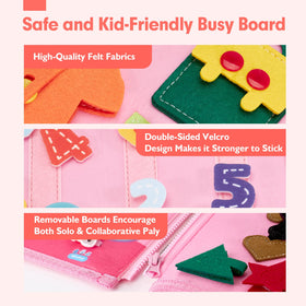 hahaland Busy Board-letters-numbers introduces literacy and math concepts through tactile play