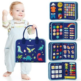 hahaland Busy Board life skills pieces help toddlers practice dressing and fastening.