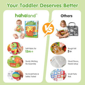 Hahaland Busy Book caterpillar threading offers soothing sensory play.