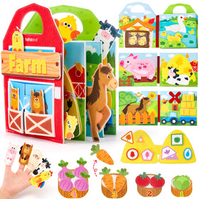 Hahaland Busy Book farm buttons page enhances fine motor skills