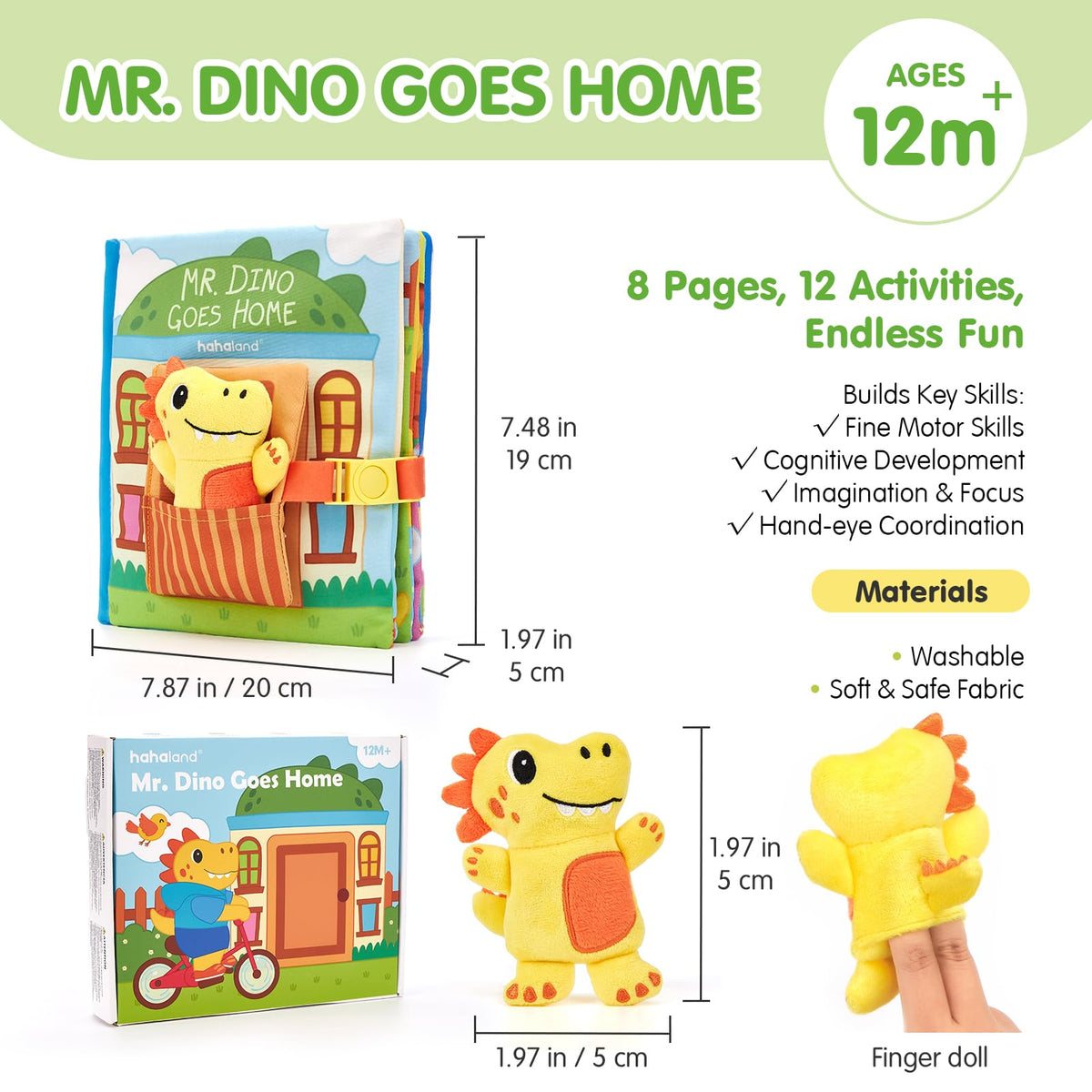 Hahaland Busy Book soft textile cover keeps playtime gentle and safe.