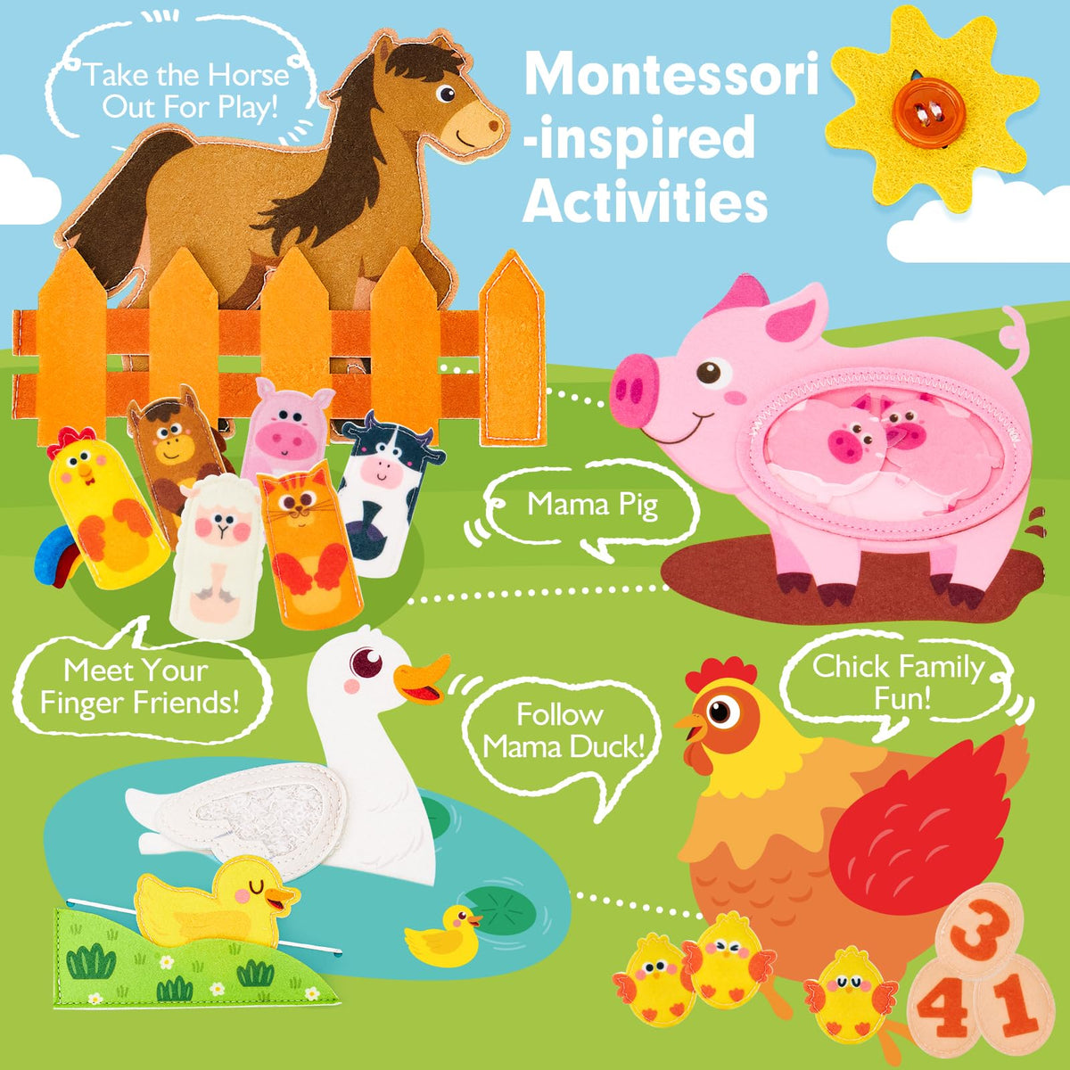 Hahaland Busy Book vegetable match game promotes early math and color recognition