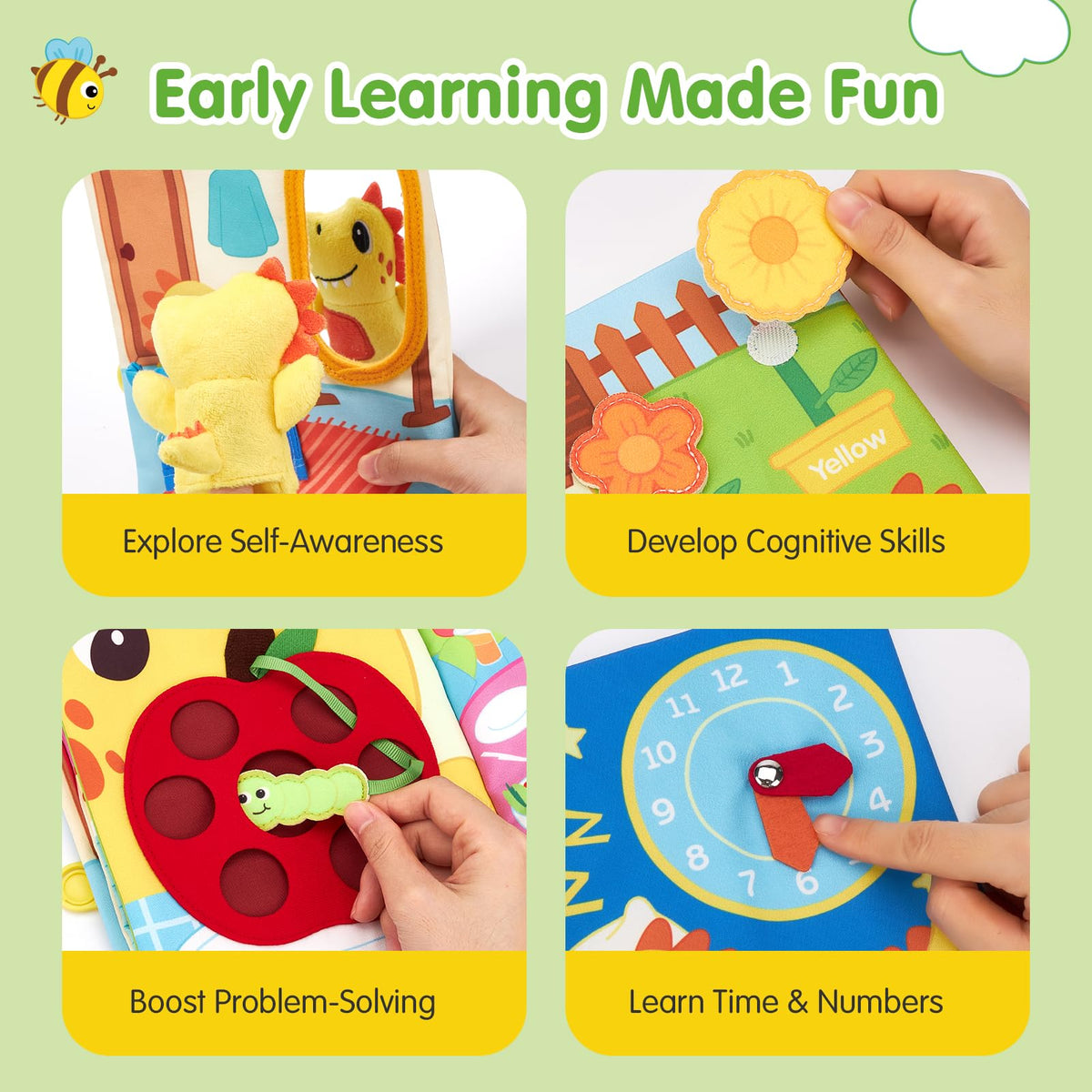 Hahaland Busy Book zipper closure encourages tactile dexterity in busy little hands.
