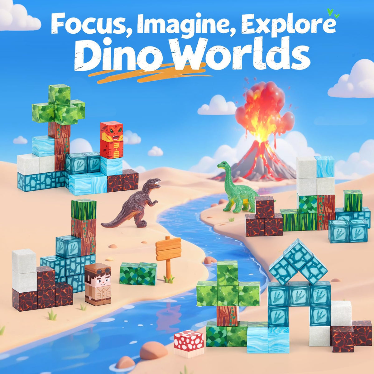 Hahaland colorful blocks and dinosaur figures for imaginative build-and-play
