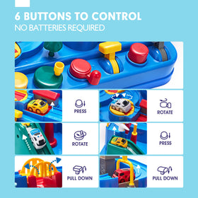 Hahaland crane and bridge components show durable ABS construction for toddler play.