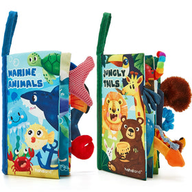 Hahaland crinkle book 2-pack: soft, safe for teething and curious exploration.