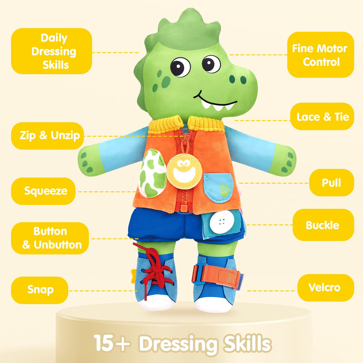 Hahaland dinosaur side with bright colors and cheerful expression