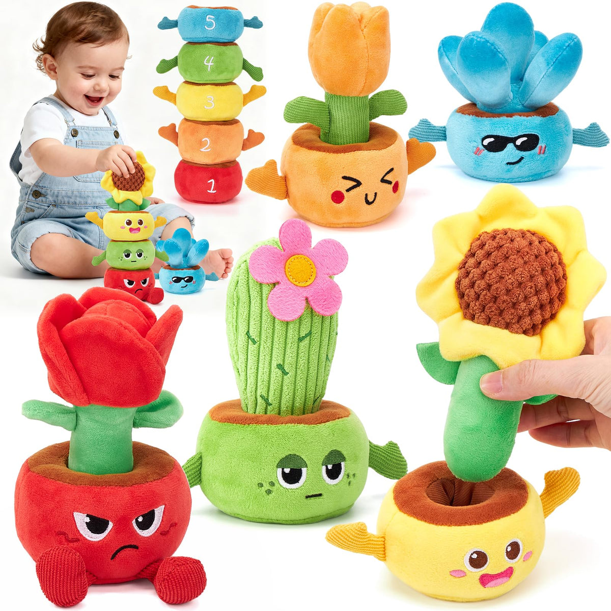 Hahaland garden stacking toy with plush flowers for fine motor skills