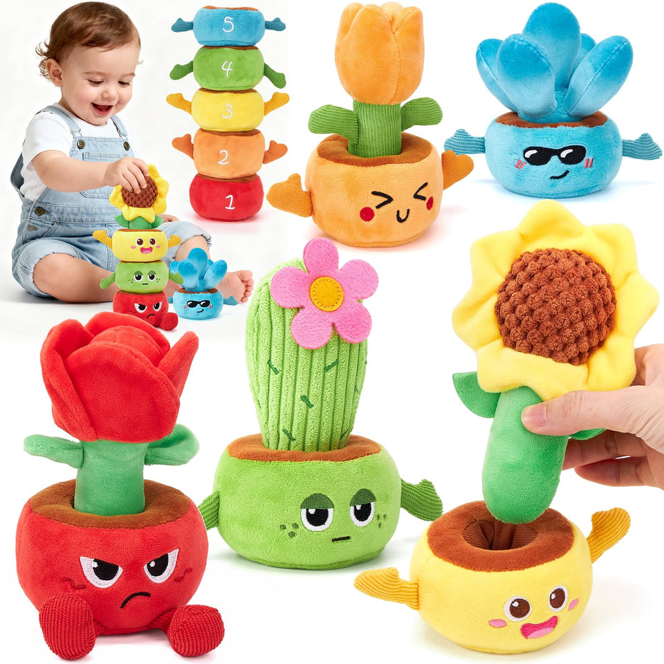 Hahaland garden stacking toy with plush flowers for fine motor skills