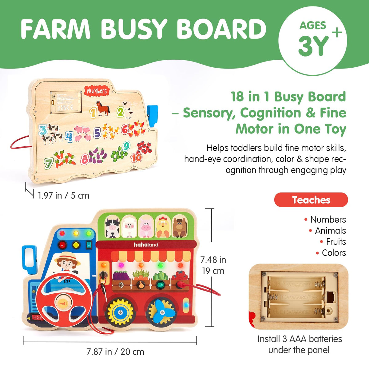 Hahaland busy board rearview mirror inspires role-play and observation.