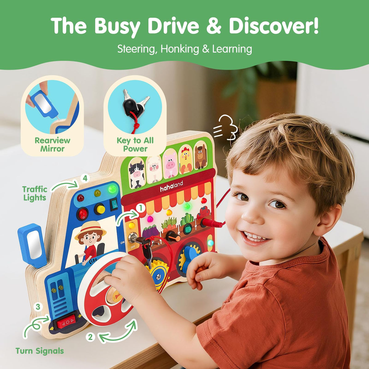 Hahaland busy board turn signal buttons support precise finger movements.