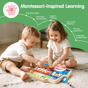 Hahaland busy board vegetable knobs improve hand dexterity through twisting.