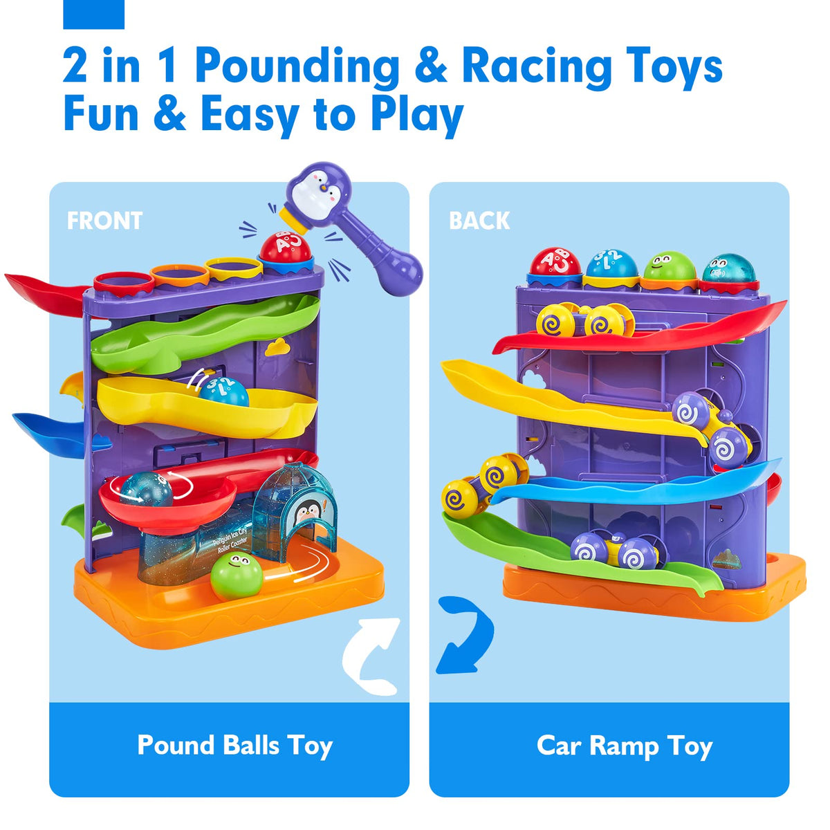 Hahaland multicolored pound balls captivate toddlers and encourage visual tracking.
