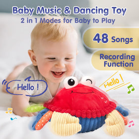 Hahaland musical crab toy supports tummy time and sensory exploration.