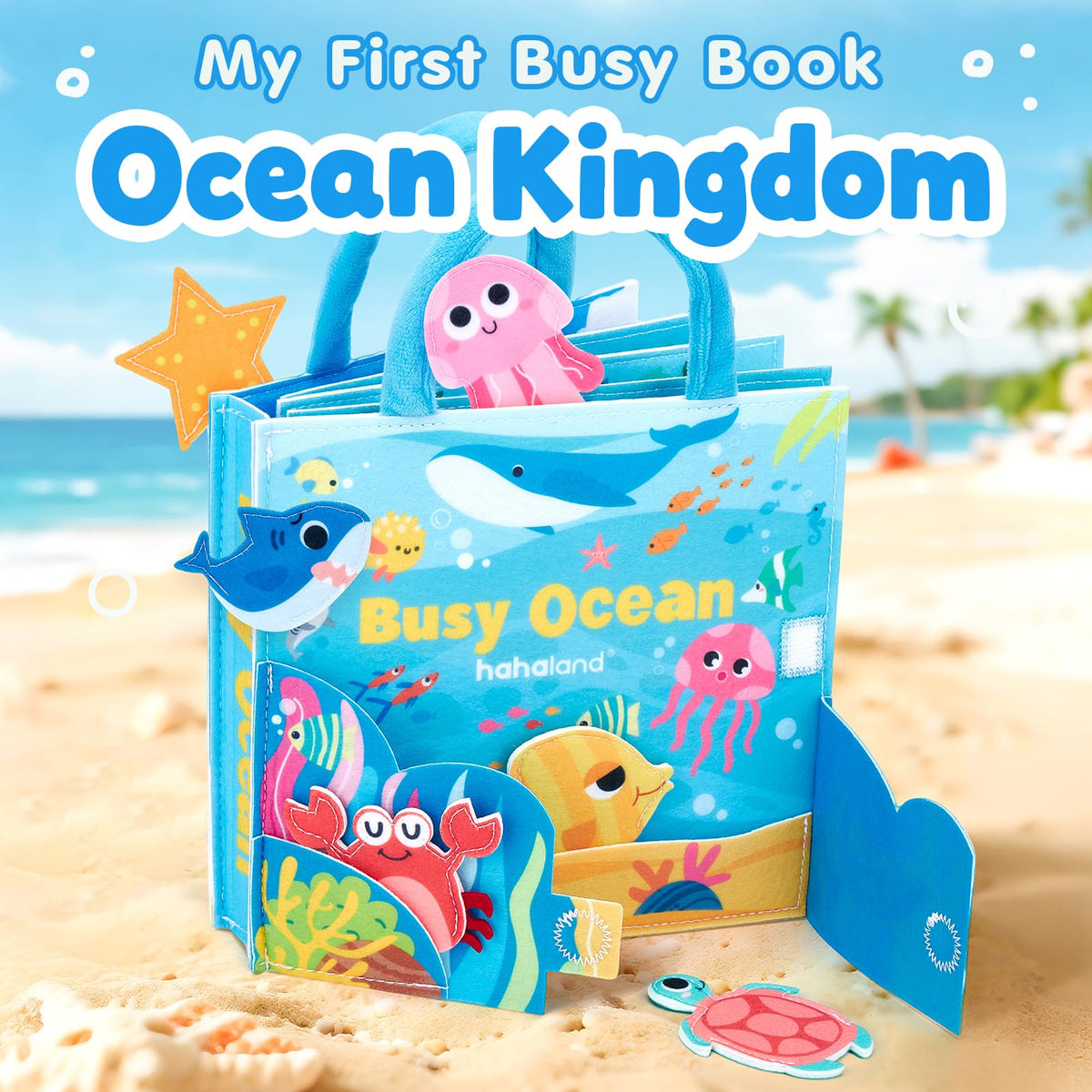 Hahaland Ocean Busy Book buttoning shell counting encourages dexterity and problem-solving on the go