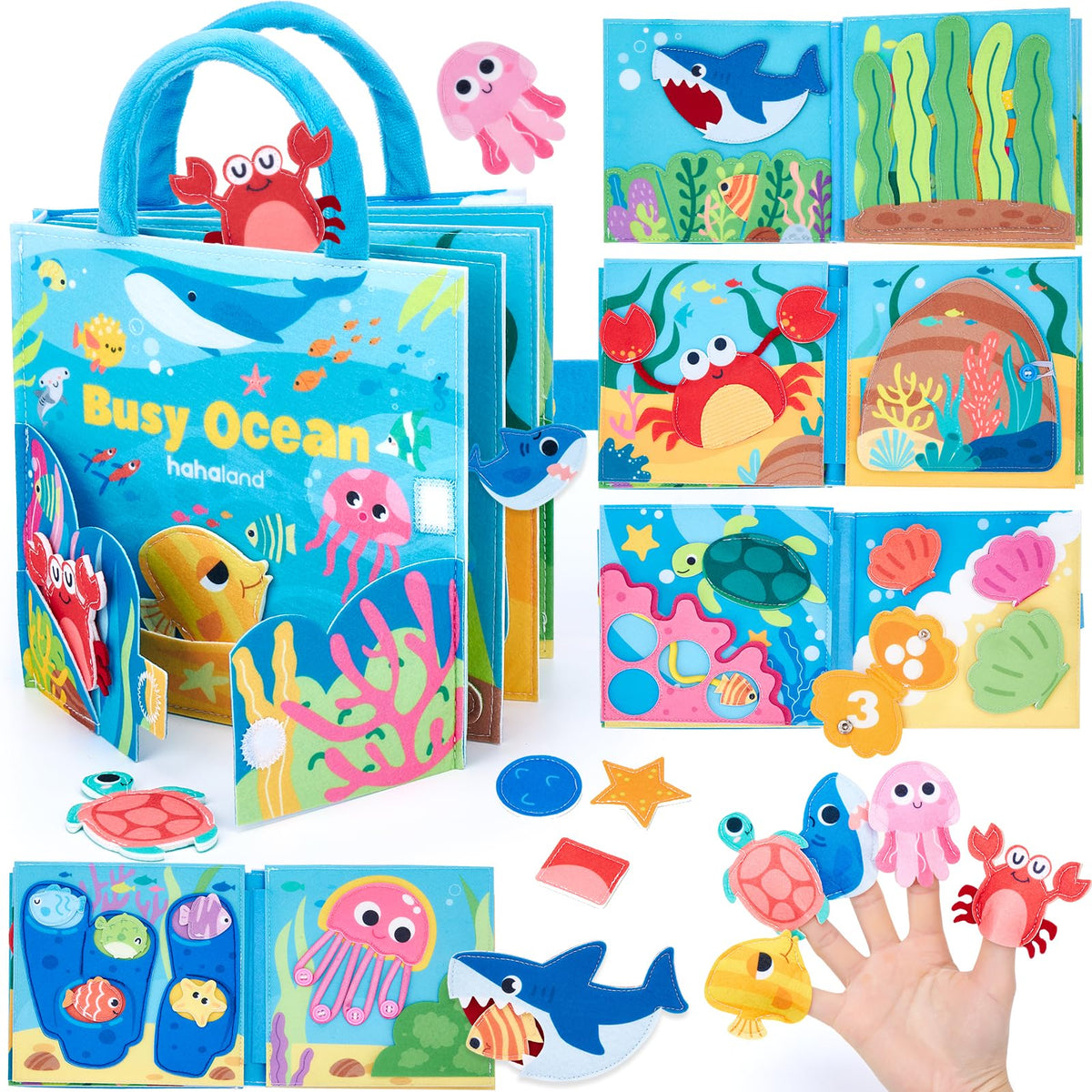 Hahaland Ocean Busy Book pullable crab pinchers boost toddler fine motor skills during play